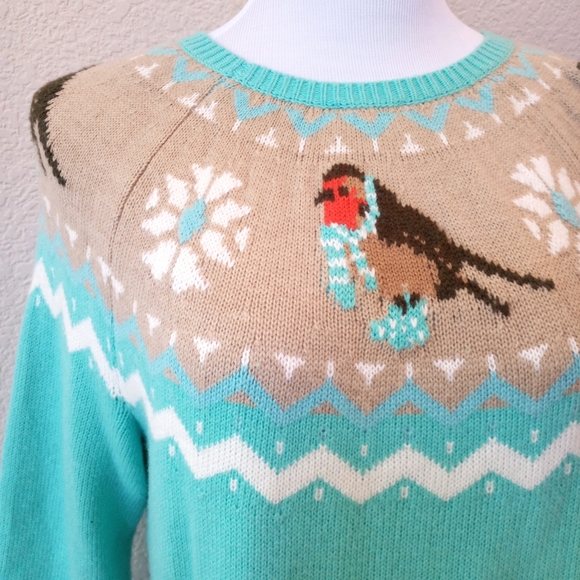 🤎 Talbots teal cute bird wool blend sweater - Picture 3 of 8